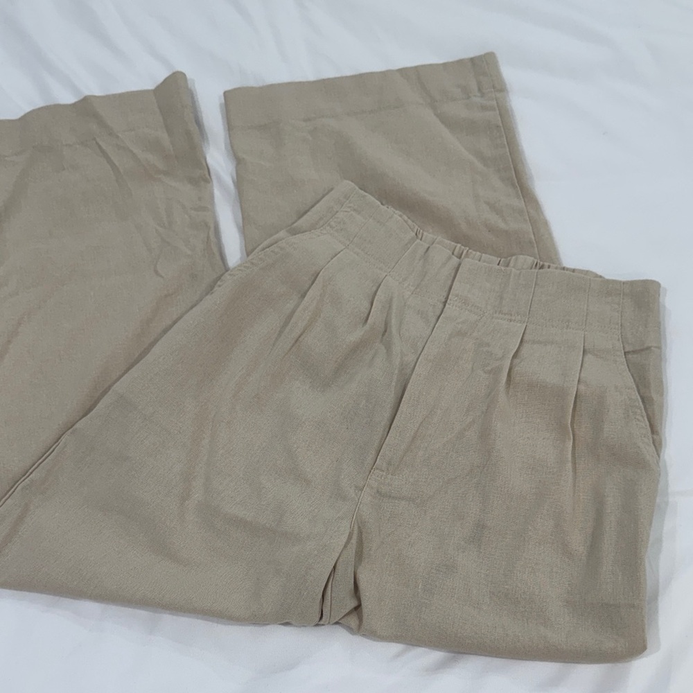 Beige Linen Wide Leg Pants for Petite